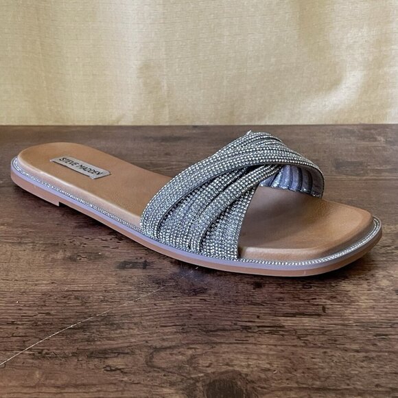 Steve Madden Womens Vanilly Sandal Sz 10 Silver Crystal Slip On Slide Bling Glam - Picture 4 of 13